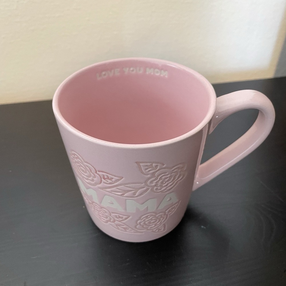Mama Mother's‎ Day Coffee/ Tea Mug Salmon Pink Flowers Embossed